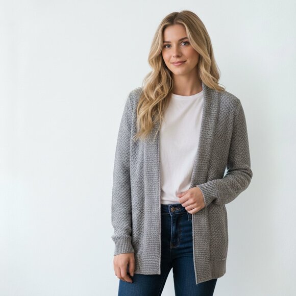 Abercrombie & Fitch Women Cardigan Wool Blend Oversized Long Open Gray w/Pocket - Picture 1 of 14